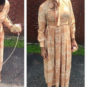 Vtg Pussy Bow Gold Dress